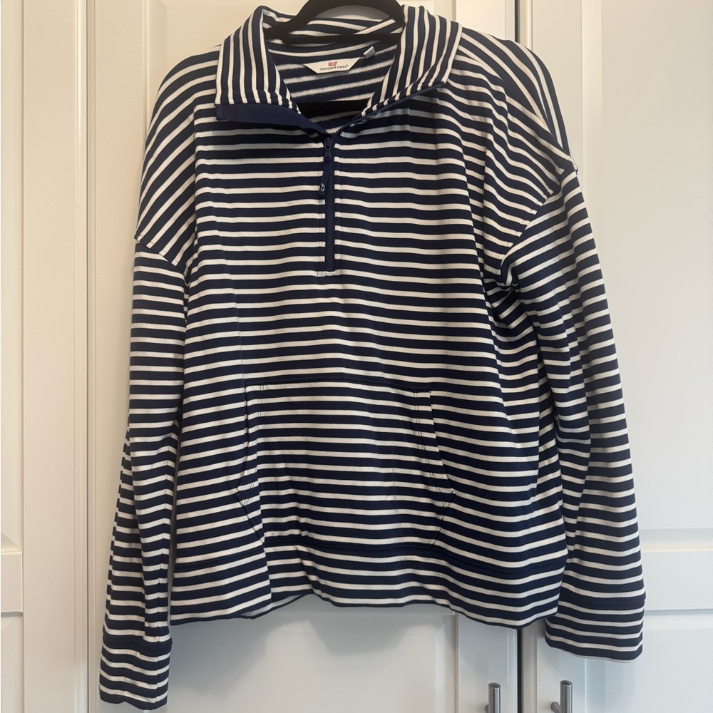 Vineyard Vines Striped Navy and White Quarter-Zip Pullover